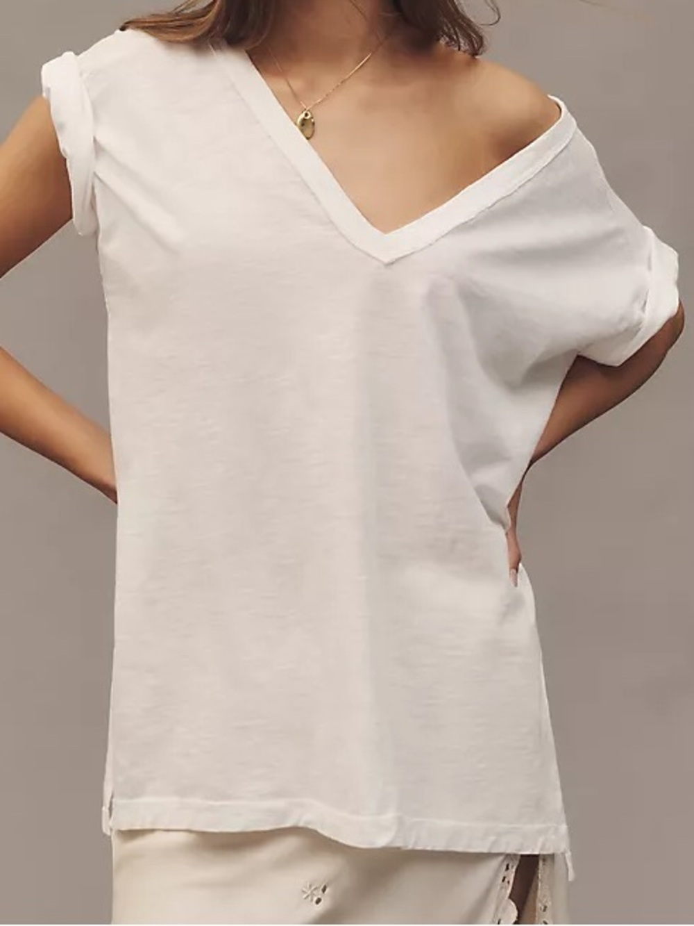 Anthropologie Pilcro Jordyn Oversized Slub High Low Tee White Side Slit Small